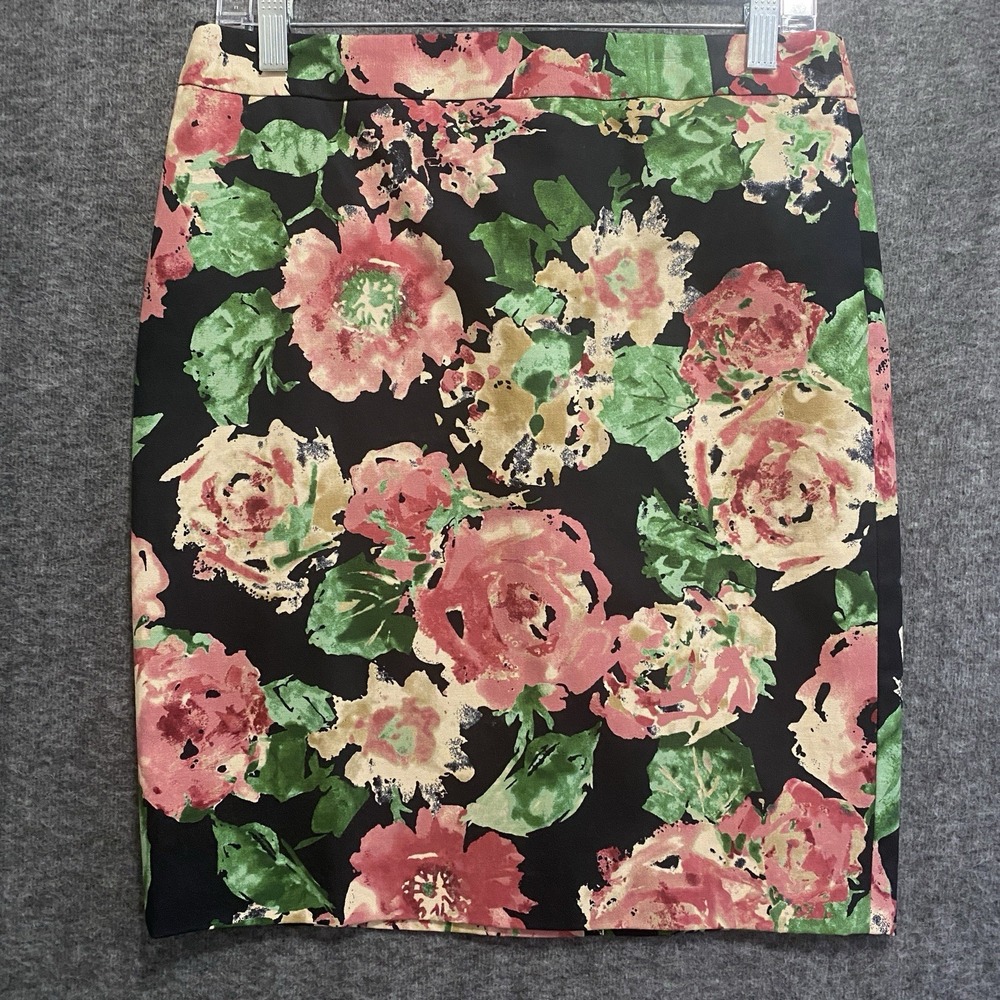 Talbots Skirt 8 Petites Pink Green Floral Straight Pencil Preppy Office Academia
